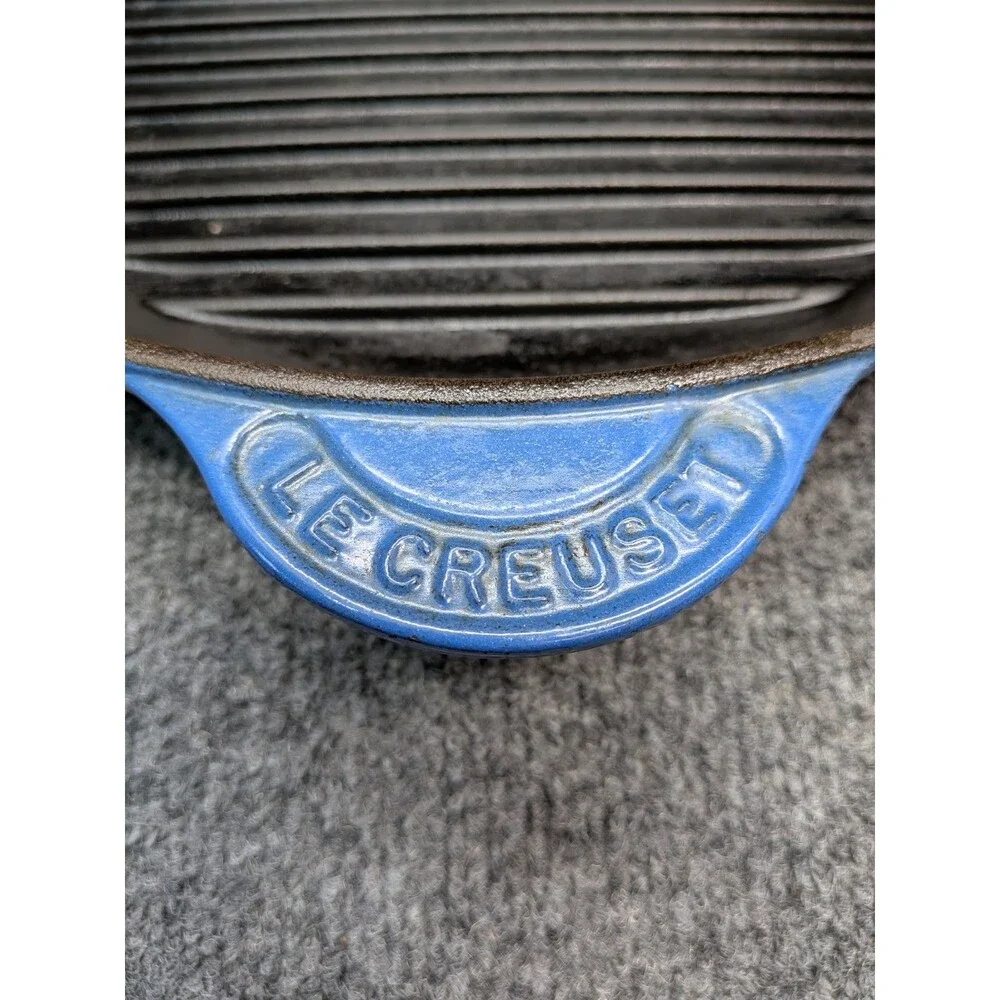 Le Creuset 30cm Blue Enameled Cast Iron Grill Skillet Fry Pan Made in France